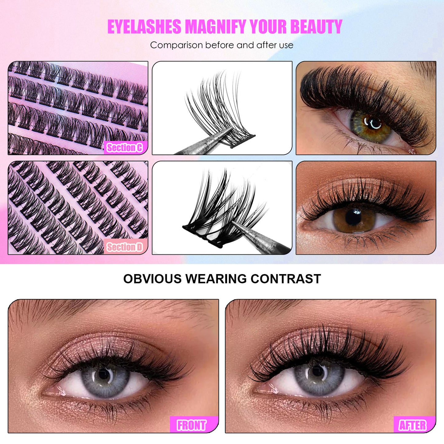12 Rows Of 150 Segmented Lashes In Clusters