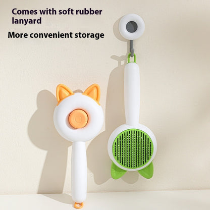 Pet Hair Brush with soft rubber lanyard for easy and convenient storage.