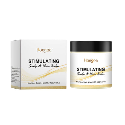 Hair Care Cream by Hoegoa, a nourishing stimulating scalp and hair balm in jar and box packaging.