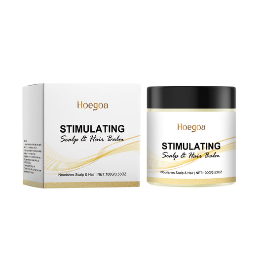 Hair Care Cream by Hoegoa, a nourishing stimulating scalp and hair balm in jar and box packaging.