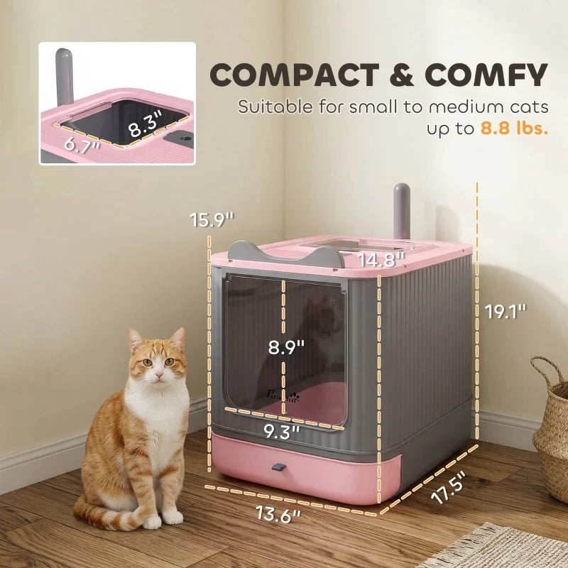 Enclosed Cat Litter Box with Top Exit & Odor Control