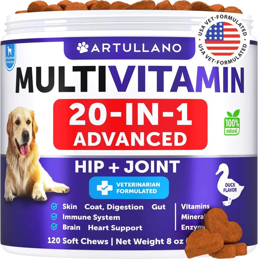 Complete Dog Multivitamins for Puppies & Seniors – 20-in-1 Chewable for Mobility, Skin & Immunity