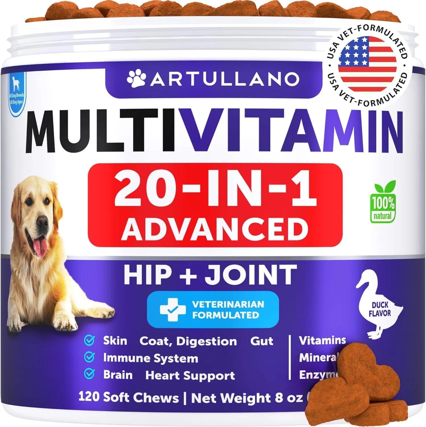 Complete Dog Multivitamins for Puppies & Seniors – 20-in-1 Chewable for Mobility, Skin & Immunity