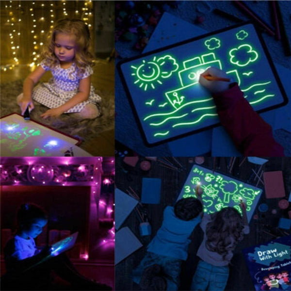 kids drawing tablet glowing lines on board