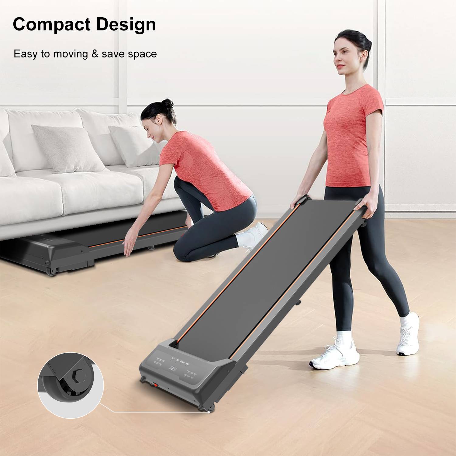 Under desk treadmill in use under office desk