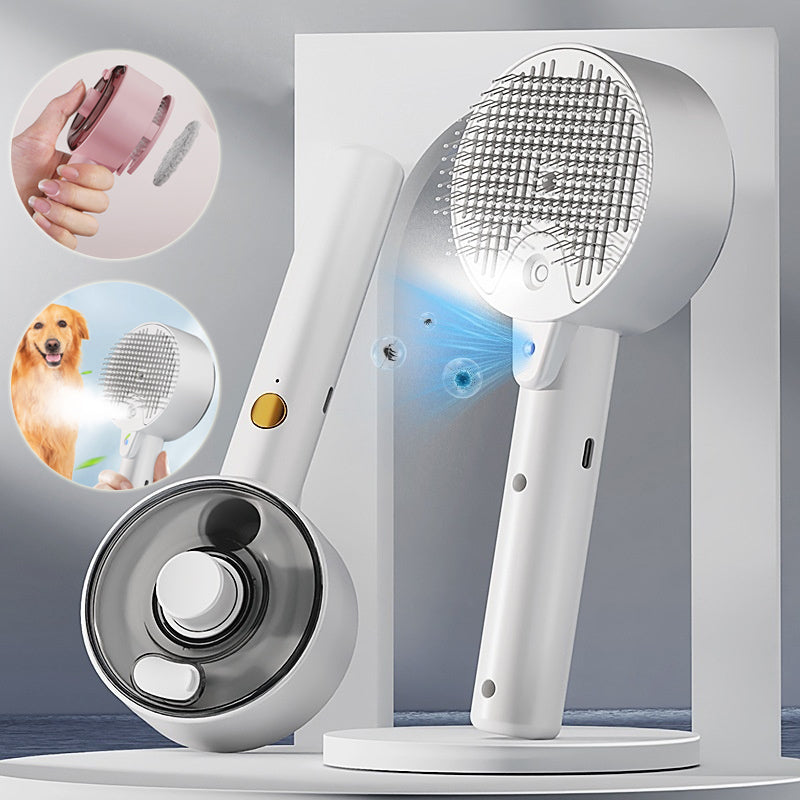 Pet hair remover brush used on dog coat during grooming