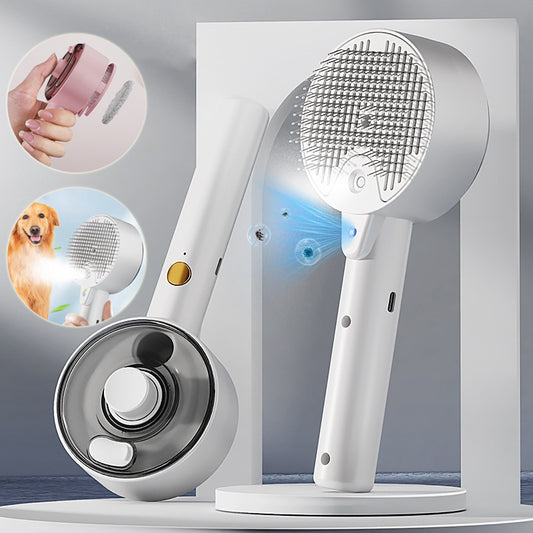 Pet hair remover brush used on dog coat during grooming