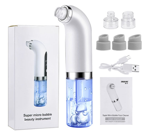 Blackhead Vacuum rechargeable pore cleaner tool with components and user manual for effective skincare routines.